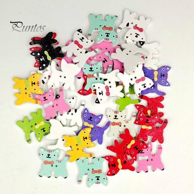 50 Pcs Mixed Color Cute Cat Kitten 2Holes Wood Sewing Buttons Scrapbooking Decor