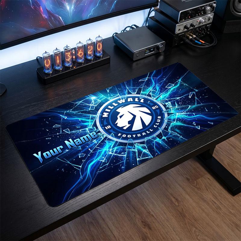 Millwall FC Custom Large Mouse Pad, Personalized Name Text Print, Football Logo Non‑Slip Desk Mat Gaming Gift