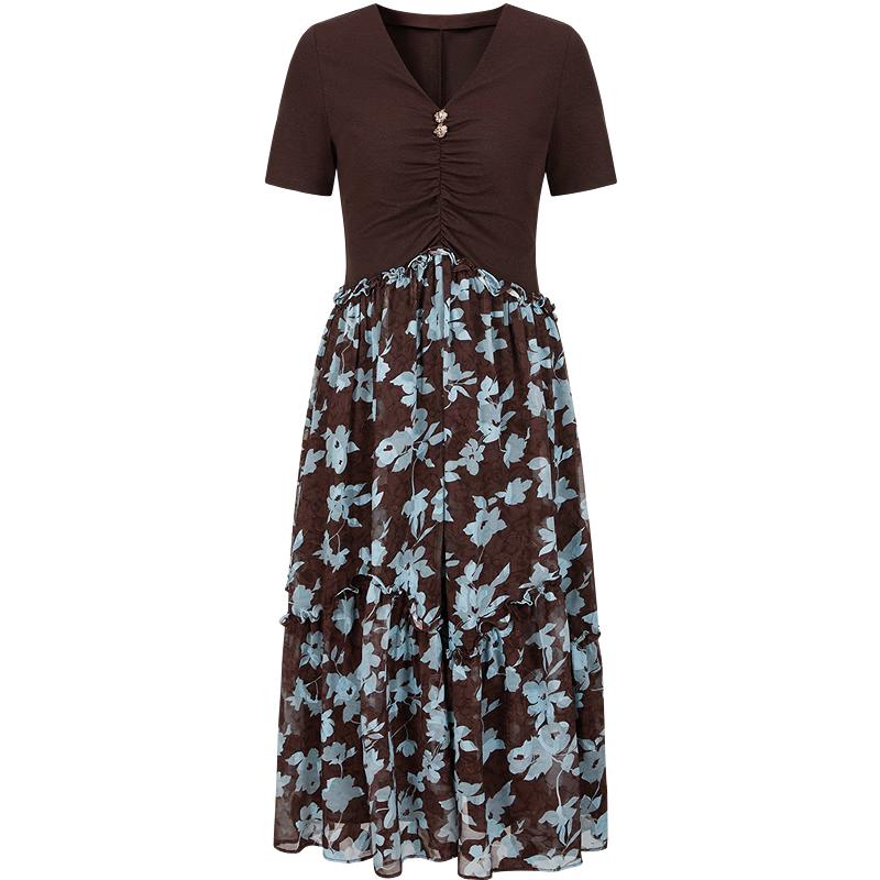 JIUZI ANNACA Slimming Faux Two-Piece V-Neck Midi Dress 2XL