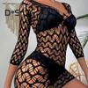Women Summer Beach Cover up Hollow Out Long Sleeves Slim Fit Low cut V Neck Backless See through Bikini Beach Mini Dress Beach Mock