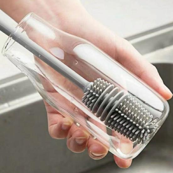 Silicone Bottle Cleaning Brush with Long Handle Soft Bristles Narrow Collar Scrub Brush Glassware Baby Bottles Cleaning Tool
