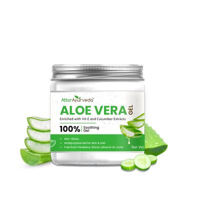 Attar Ayurveda Natürliches Aloe Vera Gel Für Gesicht Haut Haare 200 ml Mit Vitamin E & Gurkenextrakt Nicht Klebrig Parabenfrei