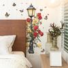 Lampione Stradale Vintage in PVC Ecologico con Rosa e Farfalla Adesivo Murale Rimovibile Autoadesivo Decorazione per Soggiorno Ingresso
