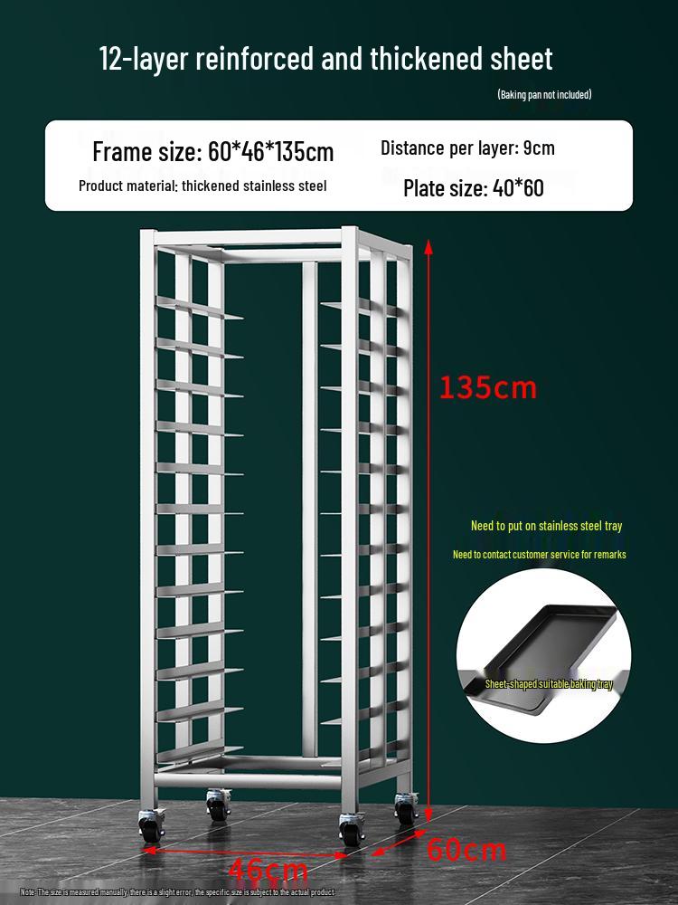 Stainless Steel Baking Tray Trolley: Multi-Tier Rack for Bread, Cake, and Oven Sheets.