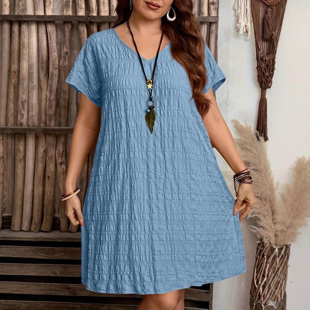 Plus Size Summer Fashion V-Neck Loose Dress for Beach Vacation