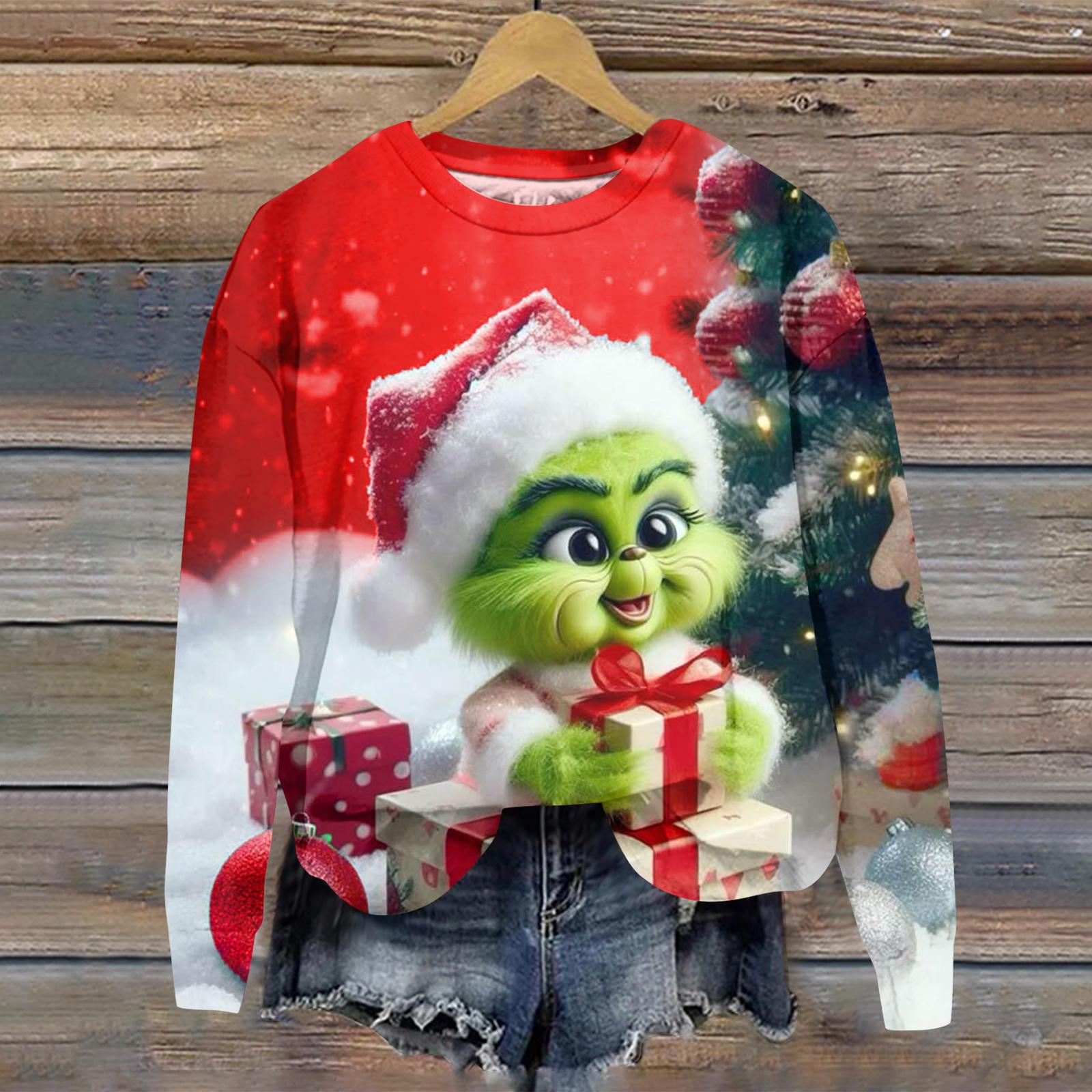 

Женский рождественский спортивный худи с длинными рукавами и круглым вырезом с принтом Greentown XL киноварь