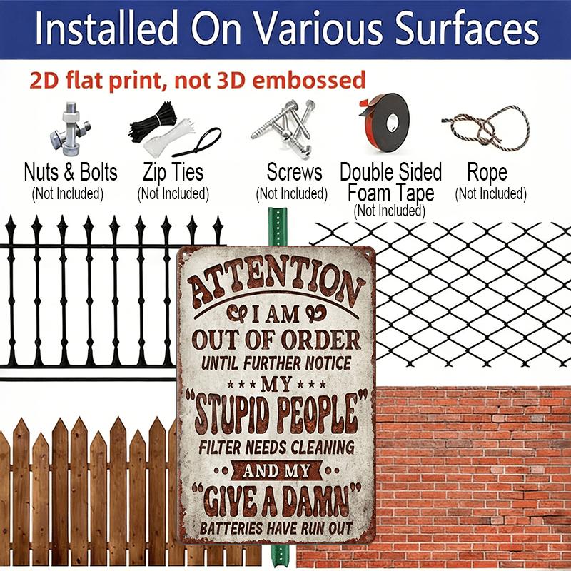 2D Flat, 1pc Funny Warning Sign - Vintage Metal Decor with Sarcastic Message - Rustic Garage, for Man Cave, Bar Decoration - Durable Aluminum Plaque