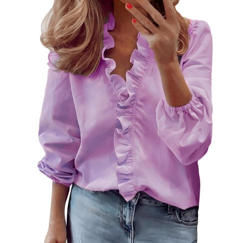 PEYWOW Women's Fashion Casual Summer Spring Autumn Winter V-Neck Blouses & Shirts