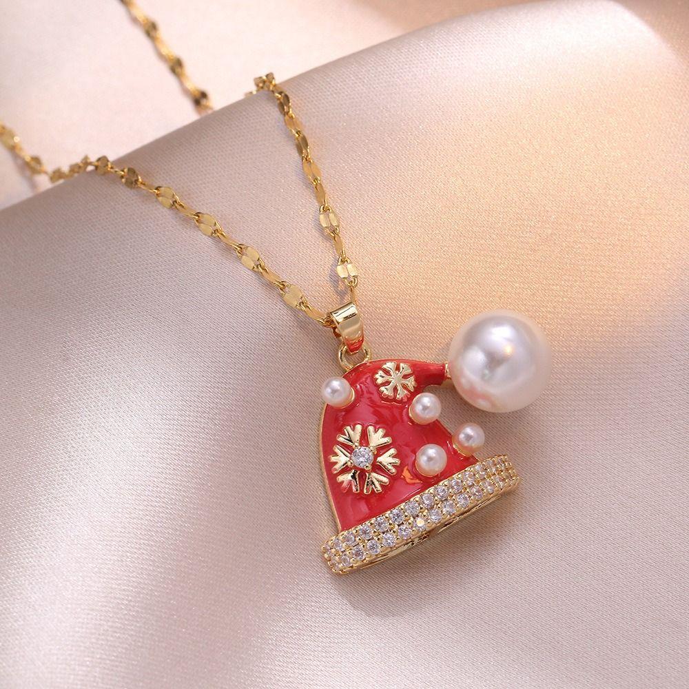 Santa Claus Cartoon Pendant Bracelet Socks Xmas Clavicle Chain Christmas Rhinestone Necklace  Gift