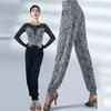 Leopard Latin Dance Pants Women High Waist Loose Ballroom Dance Trousers Cha Cha Rumba Samba Practice Clothing Black Pants