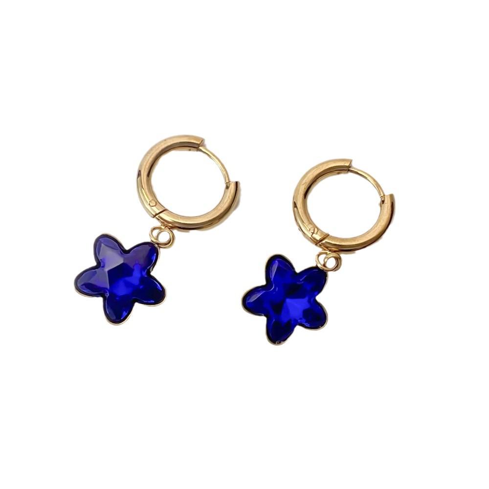 Colorful Glass Diamond Star Earrings: 18K Gold-Plated Stainless Steel, European & American Style