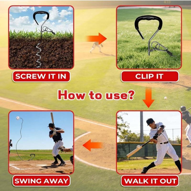 Alloy Steel Baseball Swings Trainer With 50 Feet Retractable Rope And Ball For Backyard Practice And Skill Improvement