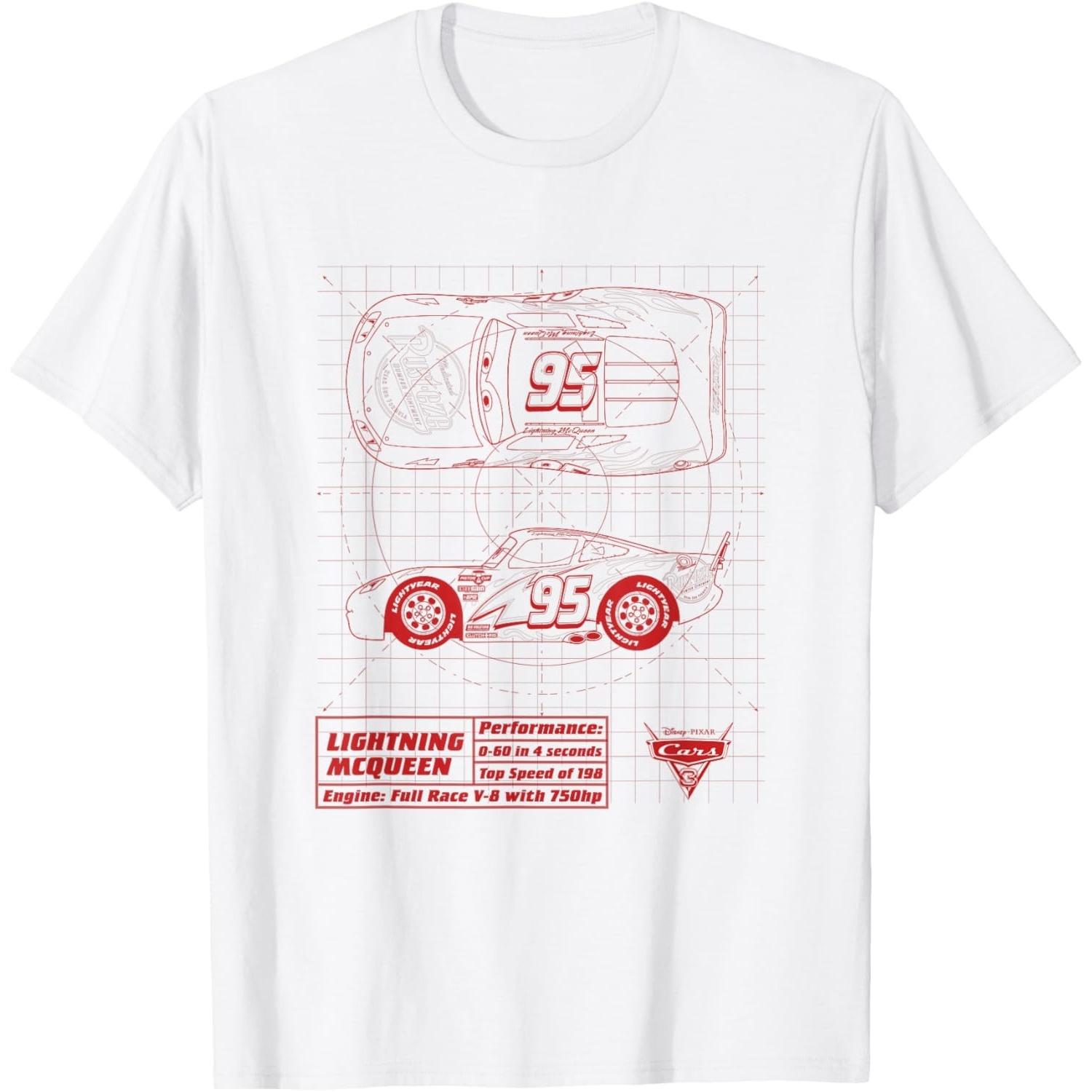 

Disney Pixar Cars Lightning McQueen Red Blueprint T-Shirt S разноцветный