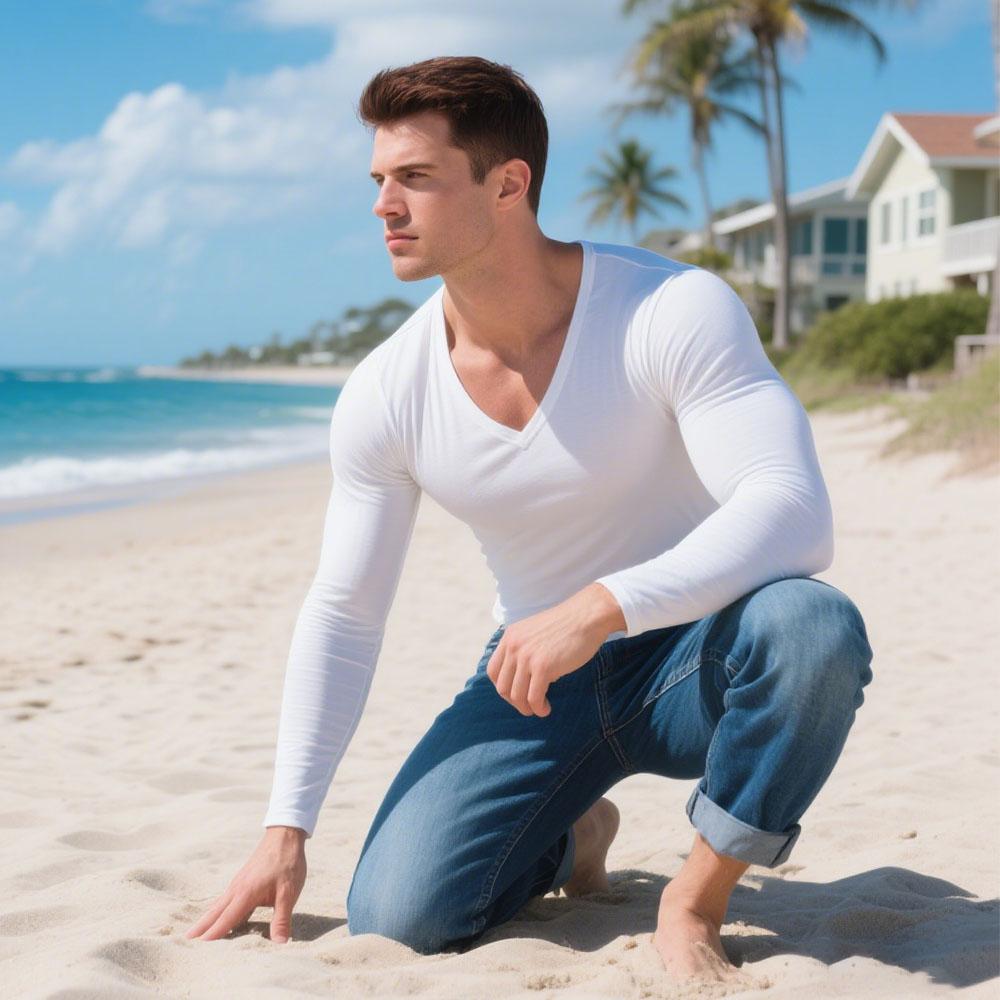 Men's High Quality stretch fabric Long Sleeve V-Neck T-Shirts Sweatshirts Sports Casual Tight Skinny Tops Blouse For Men Streetwear Underwear