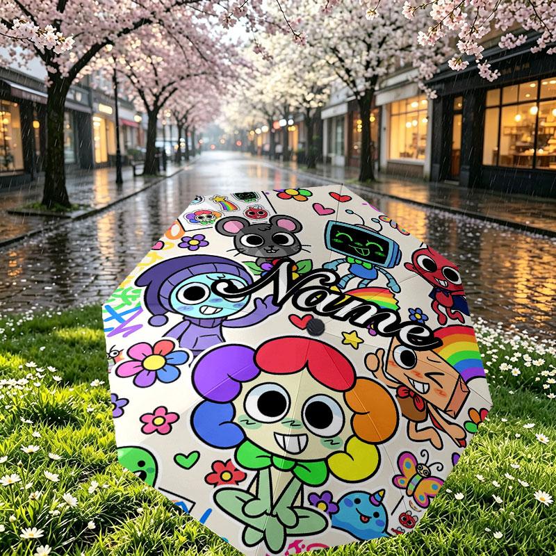 Custom Name Personalized Dandy's World Print Umbrella, Auto Open Close, 8‑Rib Sturdy Frame, Commute Camping Hiking Use, Birthday Gift