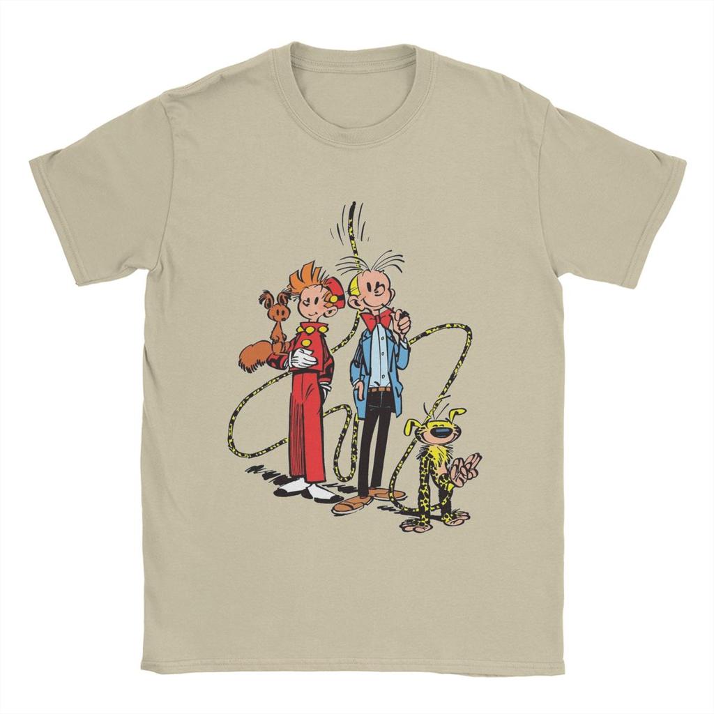 Marsupilami & Spirou Herren T-Shirts Lässige T-Shirts Kurzarm Rundhals T-Shirts 100% Baumwolle Originalkleidung