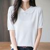 Navava Simple Solid Thin Collar Short Sleeve Knit Tee Nk3028
