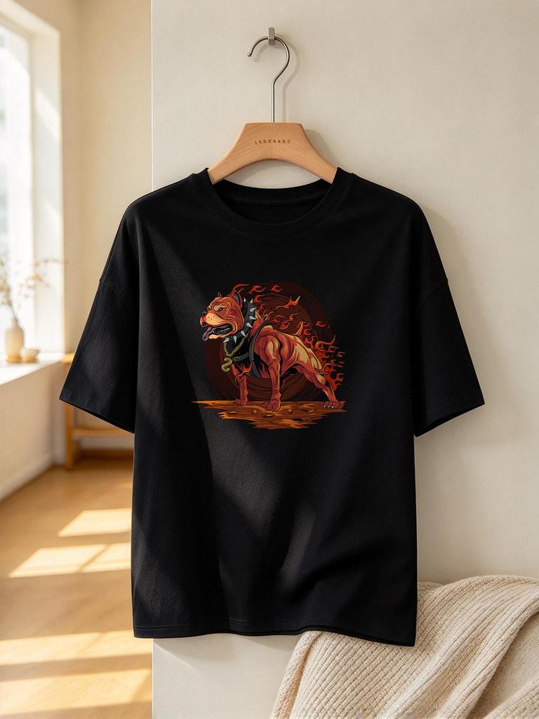 Cool Fire Pitbull Print Casual Comfortable Soft Short Sleeve T Shirt