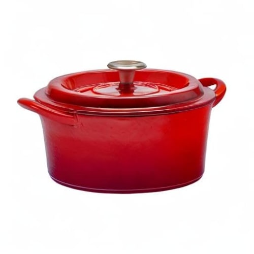 GoodPlus+ Cast Pot, 20cm, Red, Cast Iron Enamel Pot with Waterless Cooking, Steam Circulation, Enameled Exterior and Special Matte Enameled Interior,