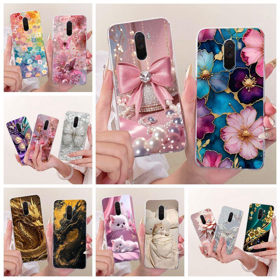Para Xiaomi Pocophone F1 Funda Lujo Lazo Flores Pintadas Cubierta 6.18'' Suave TPU Funda para Teléfono Para Xiaomi Poco F1 PocoF1 Fundas Bumper