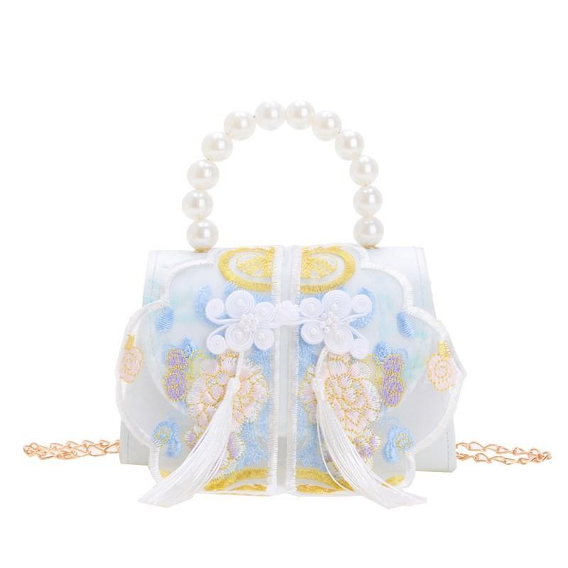 Stylish Retro Children's Shoulder Bag With Breathable Design And Beautiful Beaded Chain For Daily Use