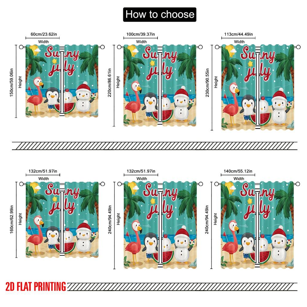 2pcs,2D plane printing Minimalist Curtains Flamingo & Snowman Tropical Ocean Polyester Woven (without rod) Home Decor Perfect