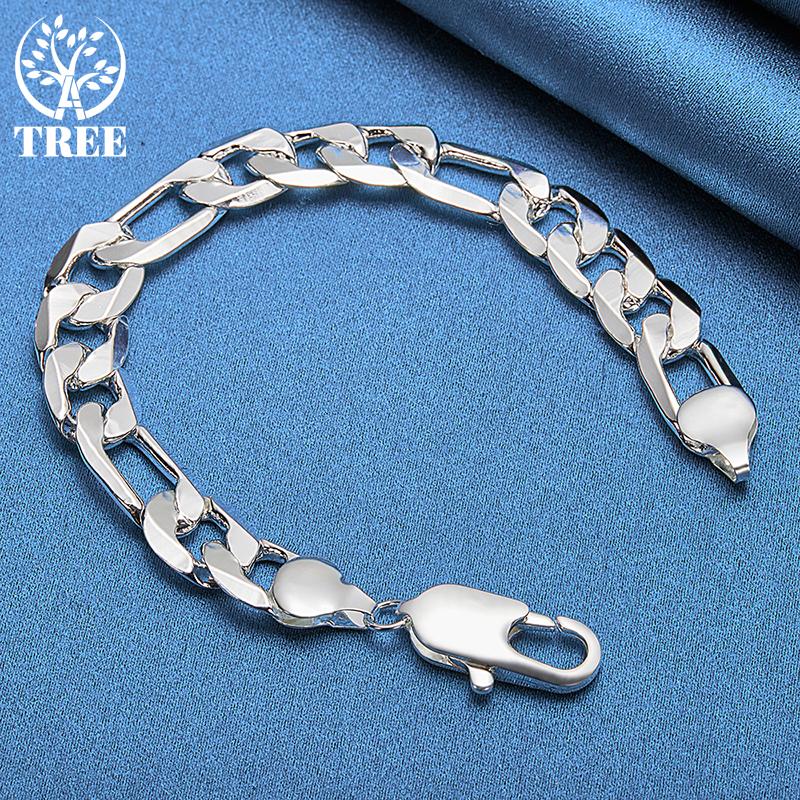 925 Sterling Silver 12mm Side Chain Bracelet Jewelry