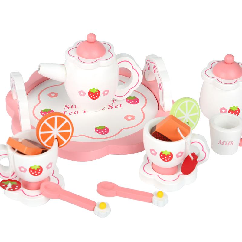 Wooden Afternoon Tea Set Toy Pretend Play Food Learning Role Play Game Early Educational Toys for Toddlers Girls Boys Kids Gifts