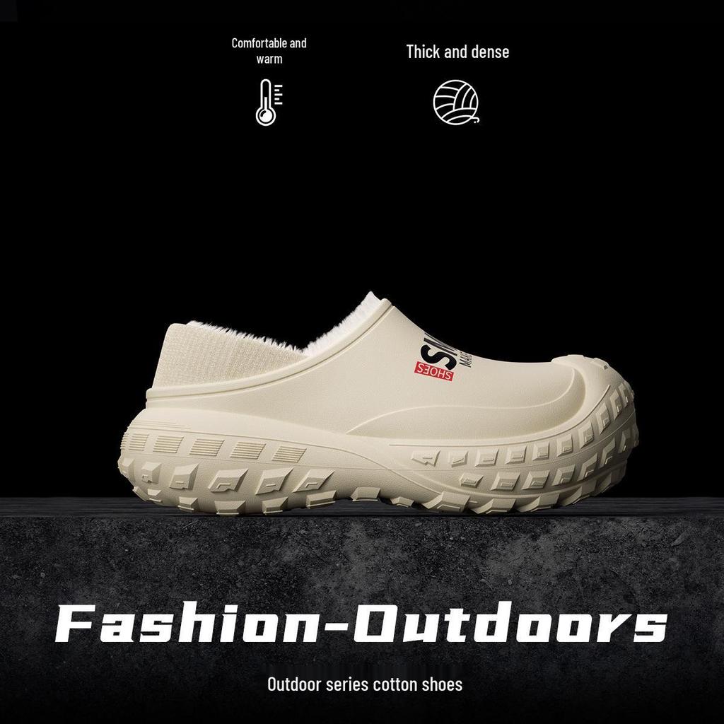 Men's Winter Cotton Slippers: Non-Slip, Warm, Heel Wrap, Soft Sole, Waterproof with Fur, Outdoor Wear
