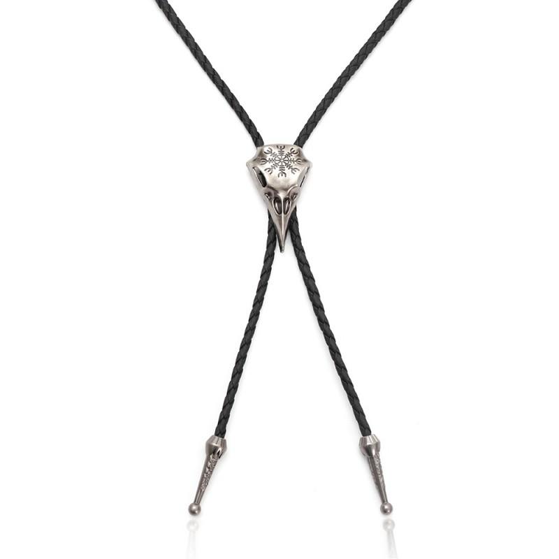 Vintage Bird Bone Shape Pendant Necktie Men Women Alloy Charm Leather Cord Accessory Casual Stylish Unisex
