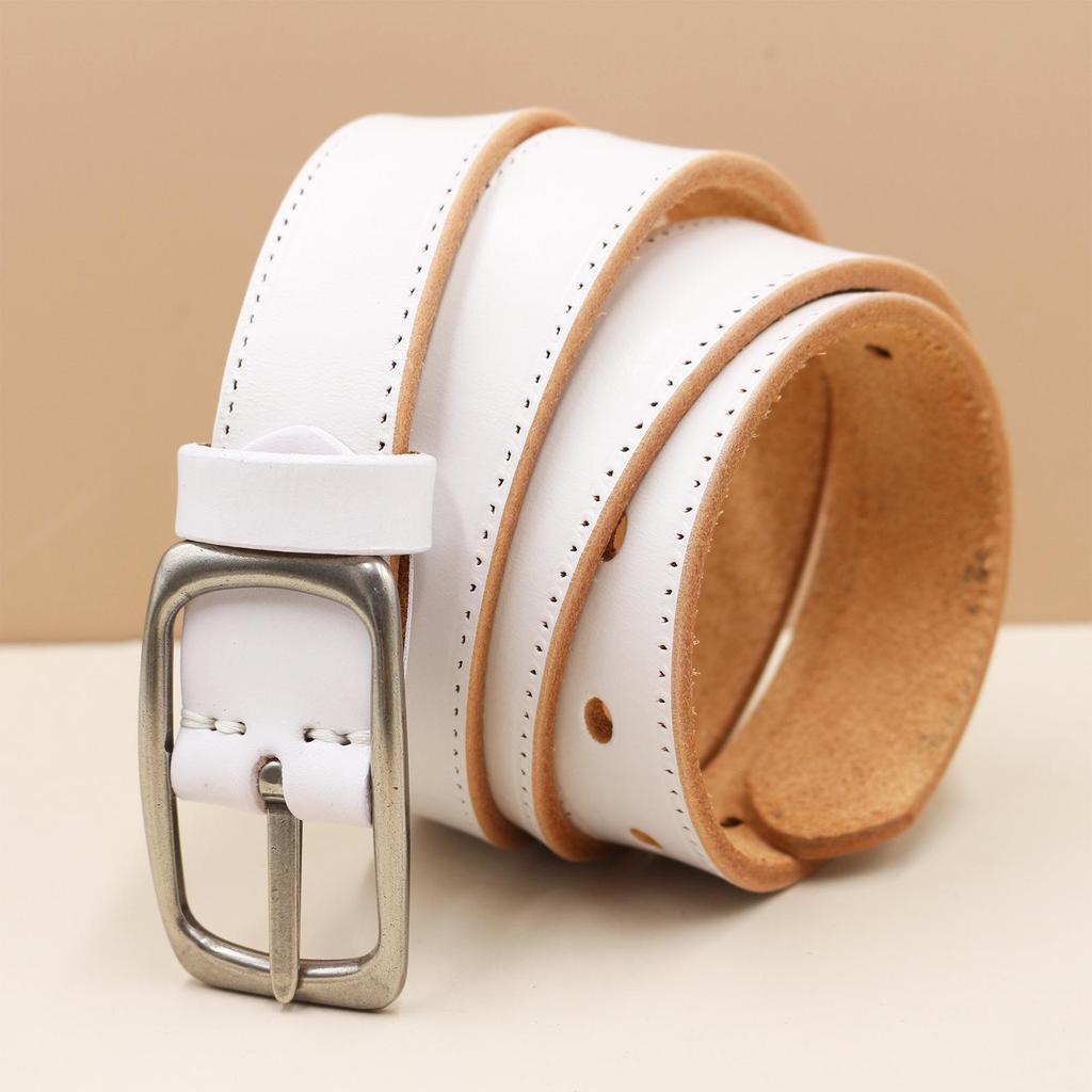 Rare Color Women's Cowhide Buckle Belt - Simple, Versatile, Retro Korean Style for Jeans