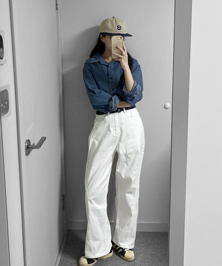 Jikeulib White Curved Cut-Line Wide Cotton Pants
