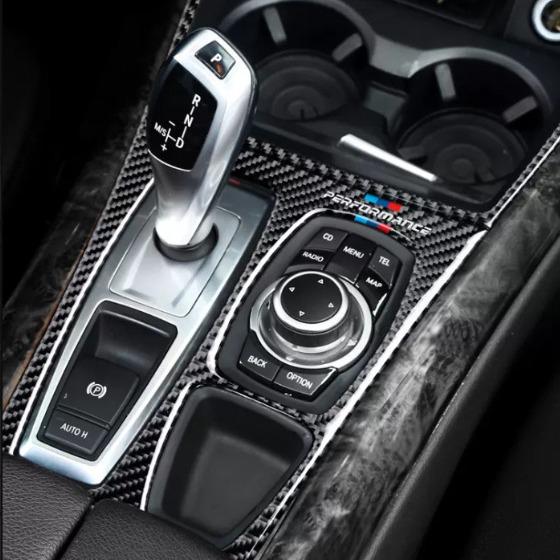 Adesivo de Painel de Marchas em Fibra de Carbono para BMW X5/X6 E70/E71 Console Interior