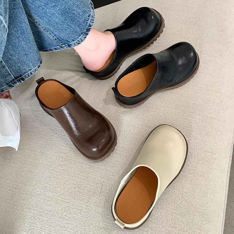 Women's Slippers Closed Toe Thick Bottom Increased Inner Height Sandals Retro Solid Color Flat Bottom Women's Slingback Shoes