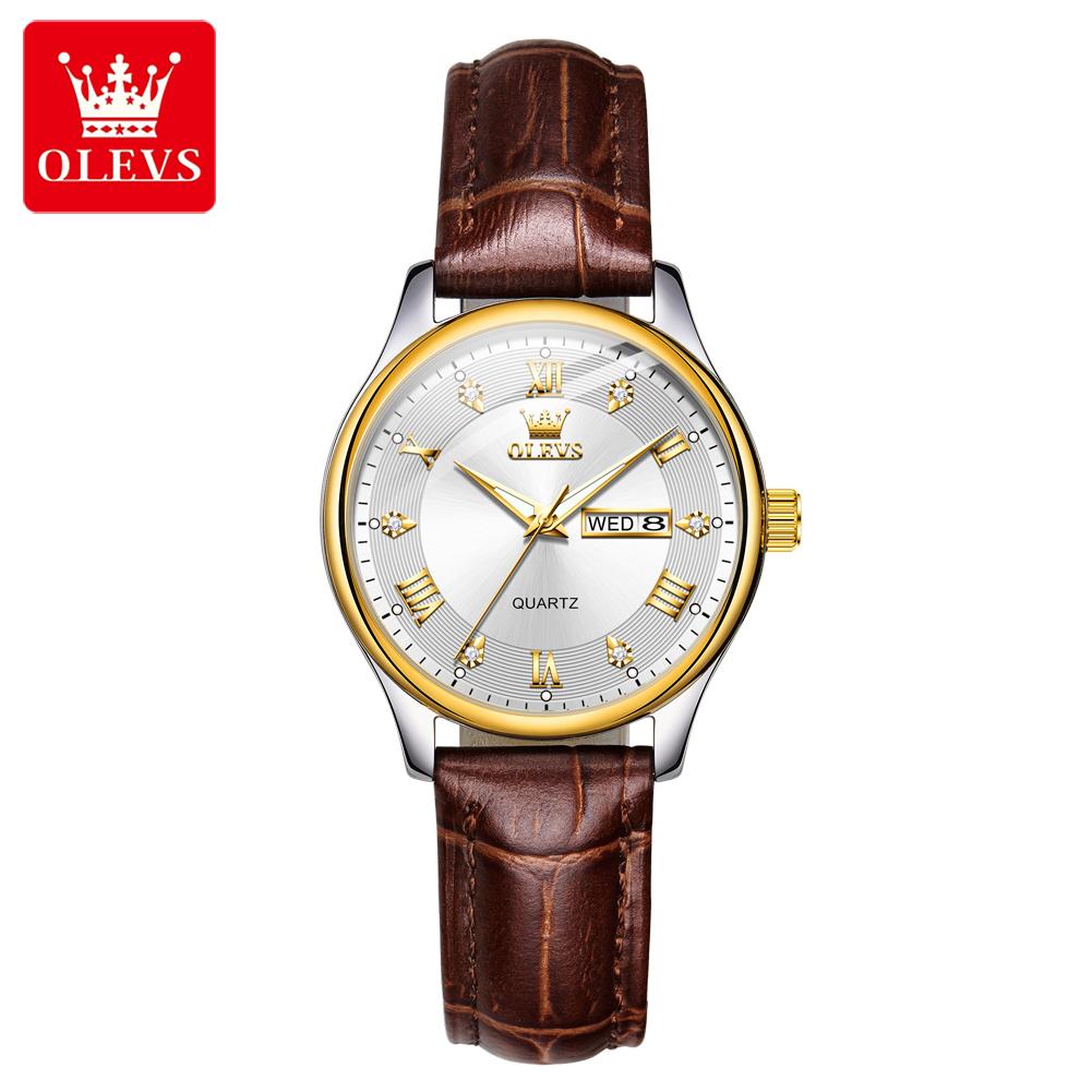 OLEVS 3649  Luxury     Brand Brown Leather Lady Waterproof Elegant Classic Business Woman Quartz Watch