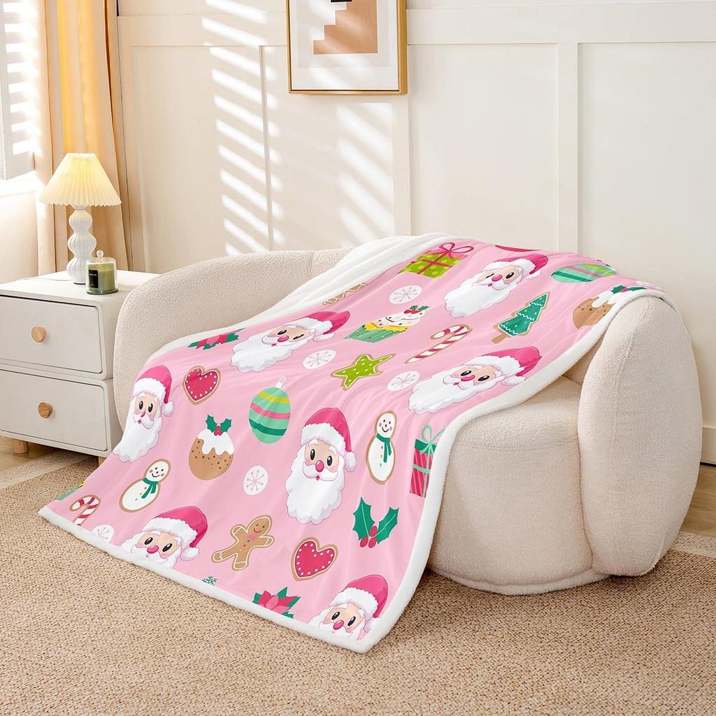 Cartoon Santa Claus Blankets,Merry Christmas Throw Blanket for Kids Girls Boys Teens Room Decor,Snowflake Gingerbread Fleece