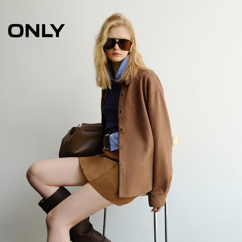 ONLY 2025 Summer Suede-Like Snap Button Long Sleeve Shirt