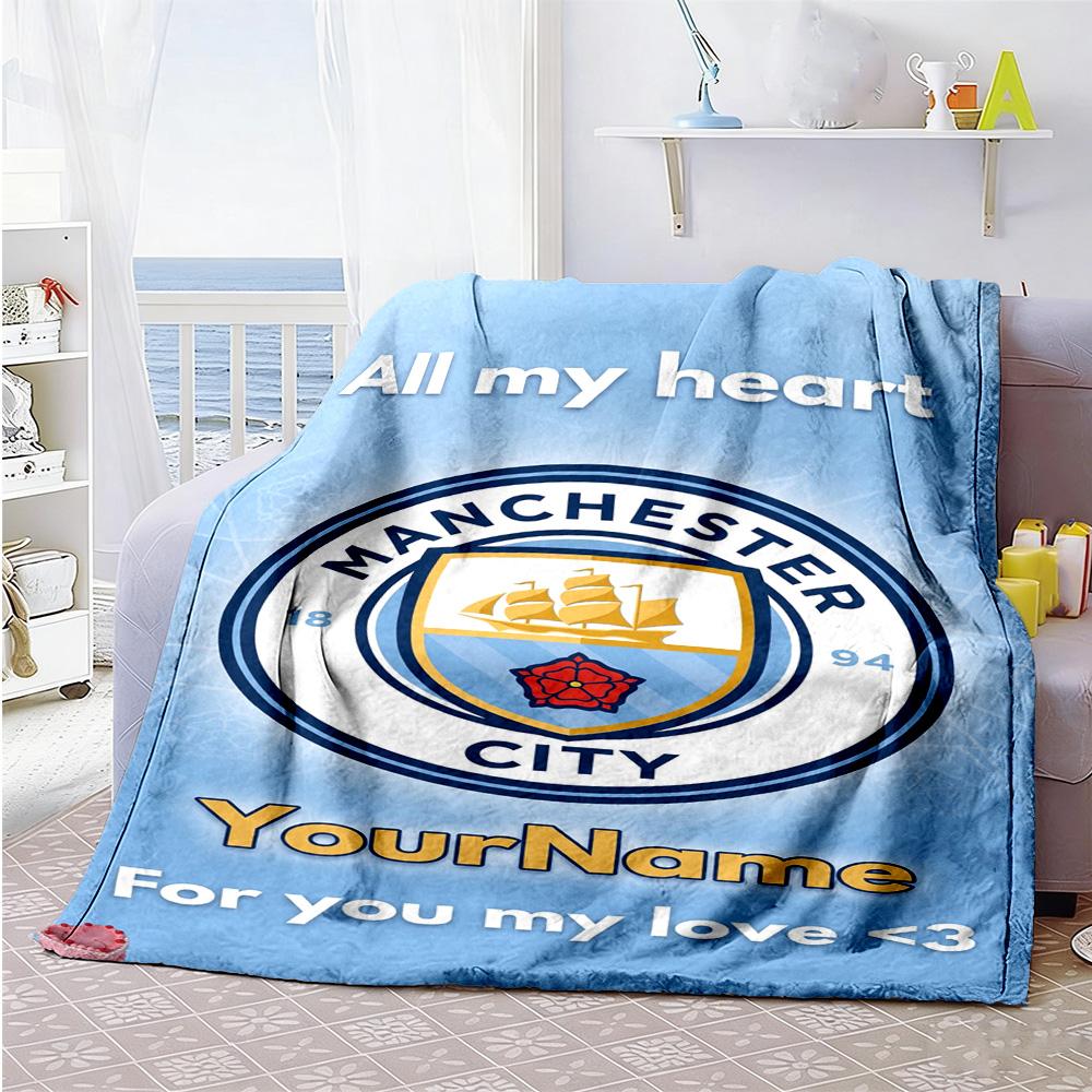 Manchester City Customize Your Name Blanket Multi-purpose Personalized Blanket Durable Comfort for Bedding Home Decor Sofa Living Room