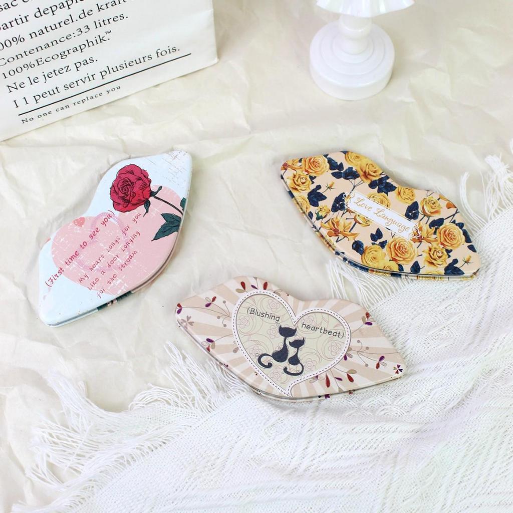 Retro Lip-Shaped Double-Sided Pocket Makeup Mirror for Girls