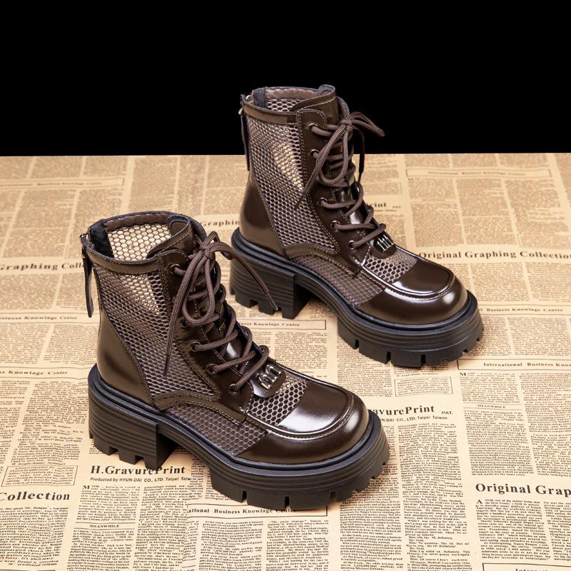 Genuine Leather Thick Soled Short Boots for Women with British Style Thick Heels  Spring and Autumn Winter with Plush Boots