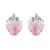 WOSTU 925 Sterling Silver Mini Pink Strawberry Stud Earrings Girl Daughter Jewelry Fruit Cherry Strawberry Studs Party Birthday