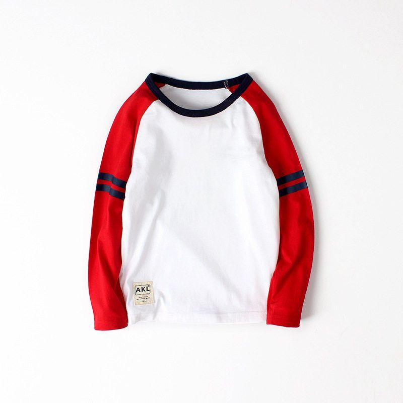 Children's Clothing Spring and Autumn Boys' round Neck Long Sleeves T-shirt Bottoming Shirt Kids Pure Color Tops Children's Two Bars Clothes