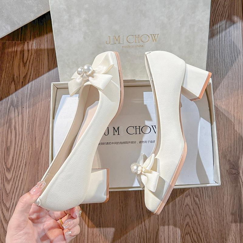 Thick heel square head fairy style French casual sandals with one word after empty women's summer single shoes high heels 2025 new