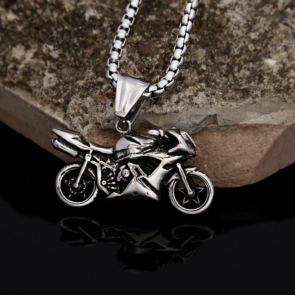 Stainless Steel Necklace Men's Personality Retro Korean Edition Motorcycle Pendant Locomotive Wind Sweater Chain Women's Ins Trend Brand Necklace