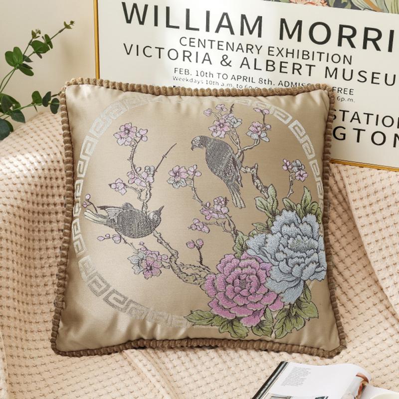 

Floral Decorative Pillow Cases Embroidered Jacquard Throw Pillow Cushion Cover For Living Room Decor Lark brown