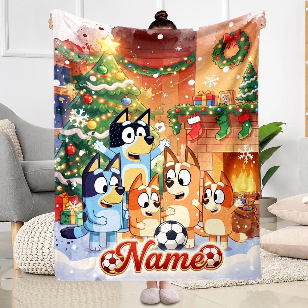 Bluey Soccer Fun Customize Your Name Blanket Gift Personalized Blanket Ultra-Soft Great for Home Decor Office Chair Office Nap Four Seasons Universal