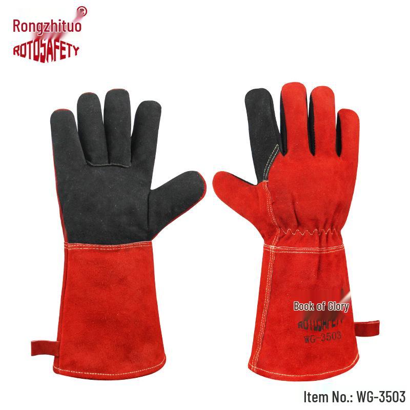 Heat-Resistant Cowhide Welding & Gardening Gloves - Anti-Scald, Anti-Thorn, Long, Durable
