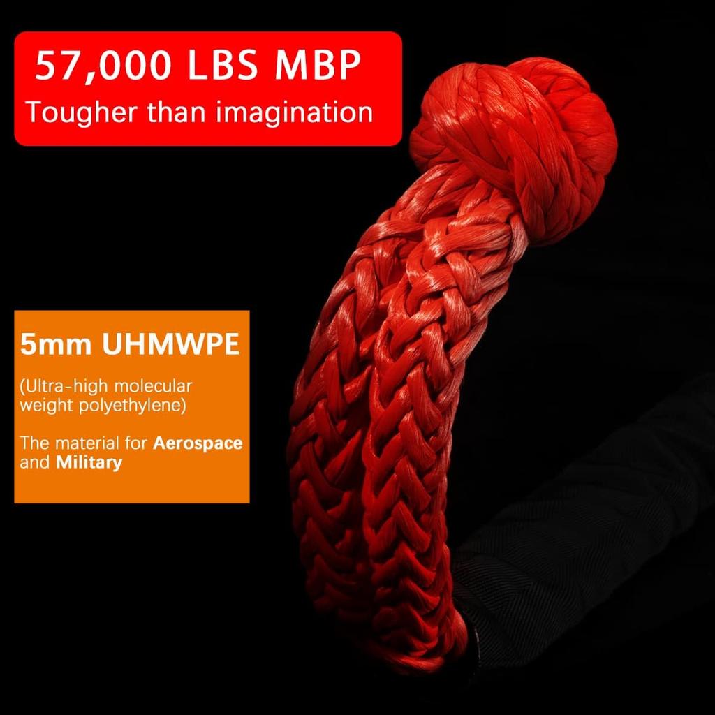 Soft Shackle 1/2" X 22 Inch (57,000LBS) Breaking Strength, Synthetic Road Recovery Rope For Sailing SUV ATV 4X4 Truck Jeep 2 Pack -Safer Than Metal