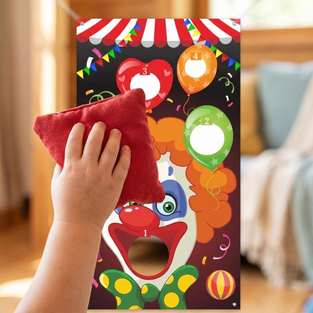 Toss Game Banner with Bean Bags Circus Theme Hanging Target Set for Indoor Outdoor Party Activities Family Group Events Carnival Games