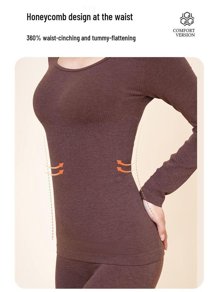 Women's Autumn Warm Clothing Set: Acrylic Heat-Generating Seamless Slimming Underwear and Pants for Body Shaping.
